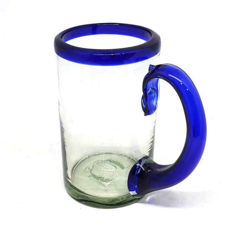 Sale Items / Cobalt Blue Rim 14 oz Beer Mugs (set of 6) / Imagine drinking a cold beer in one of these mugs right out of the freezer, the cobalt blue handle and rim makes them a standout in any home bar.